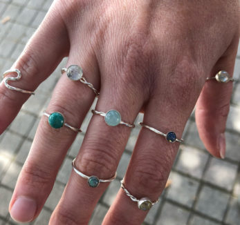 Stacking sterling silver rings with gemstones
